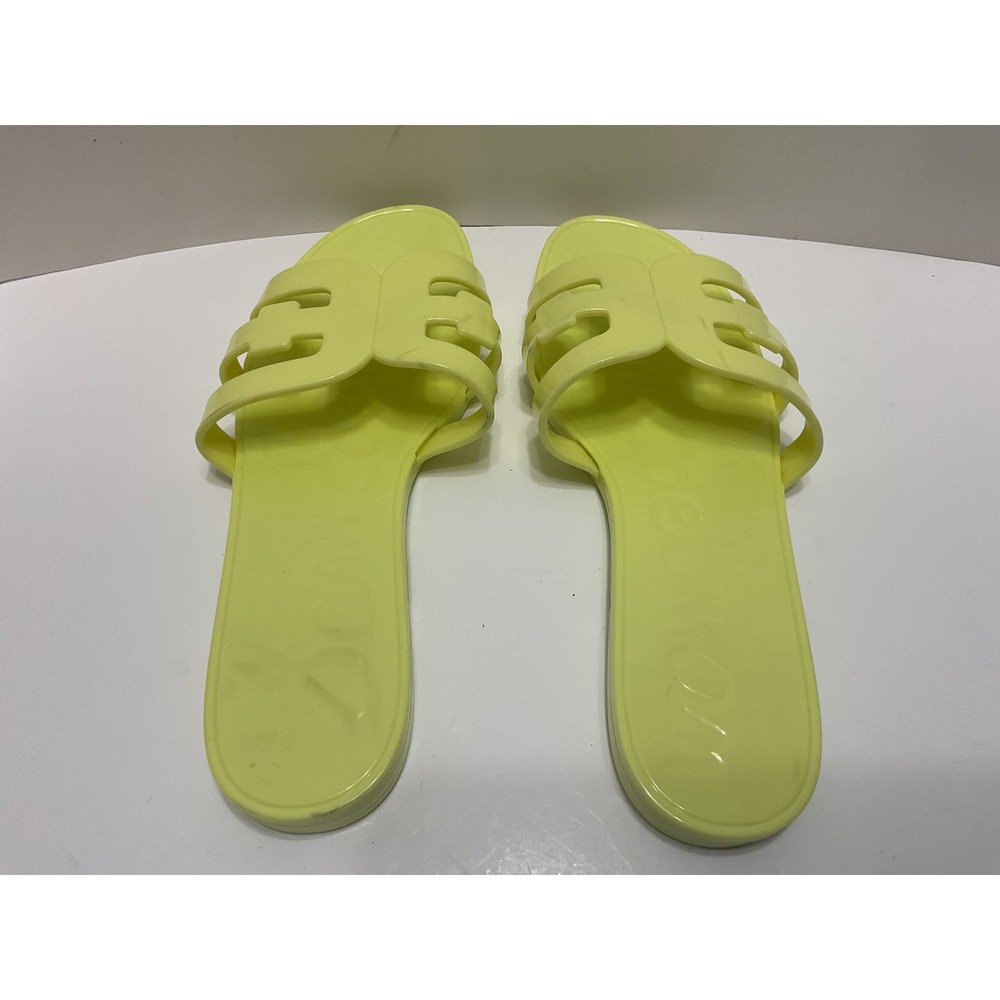 Sam Edelman Jelly Slide Sandals Neon Yellow Lime Green Cut Out Logo Womens 11